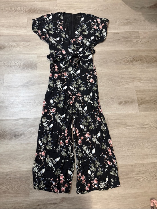 Banana Republic Pants - Banana Republic Black Floral & Bird Wide-Leg Jumpsuit with Tie Waist